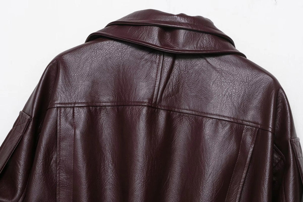 Mavis - Women's Faux Leather Jacket with Buckle Detail