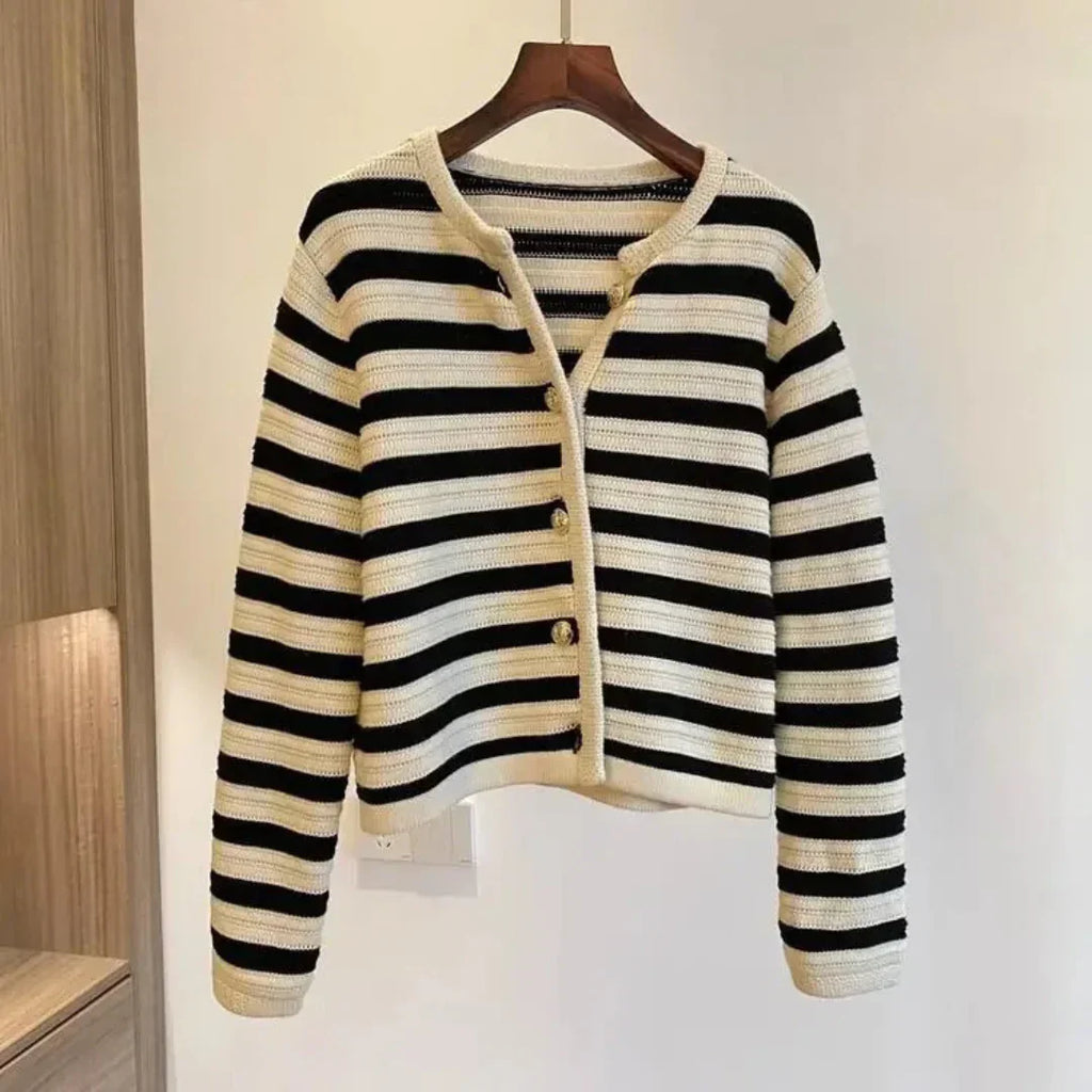 Mette - Women's Classic Striped Cardigan with Gold Buttons