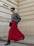 Nadia - Women's Elegant Red Floral Maxi Skirt