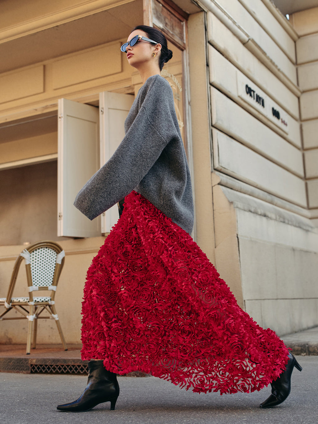 Nadia - Women's Elegant Red Floral Maxi Skirt