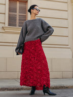 Nadia - Women's Elegant Red Floral Maxi Skirt