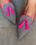Nia - Women's Stylish Checked Loafers with Tassels