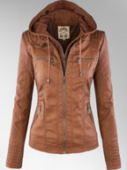 Odette - Women's Versatile Leather Jacket with Hood