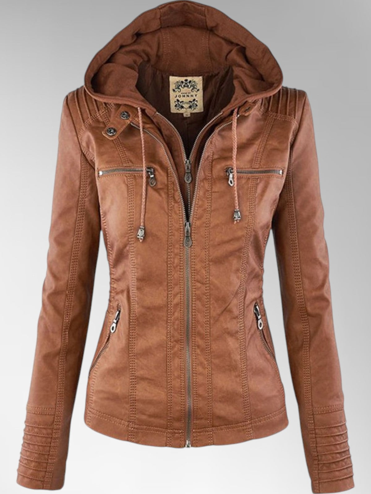 Odette - Women's Versatile Leather Jacket with Hood