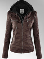 Odette - Women's Versatile Leather Jacket with Hood