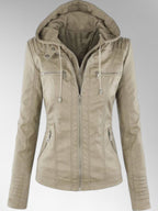 Odette - Women's Versatile Leather Jacket with Hood