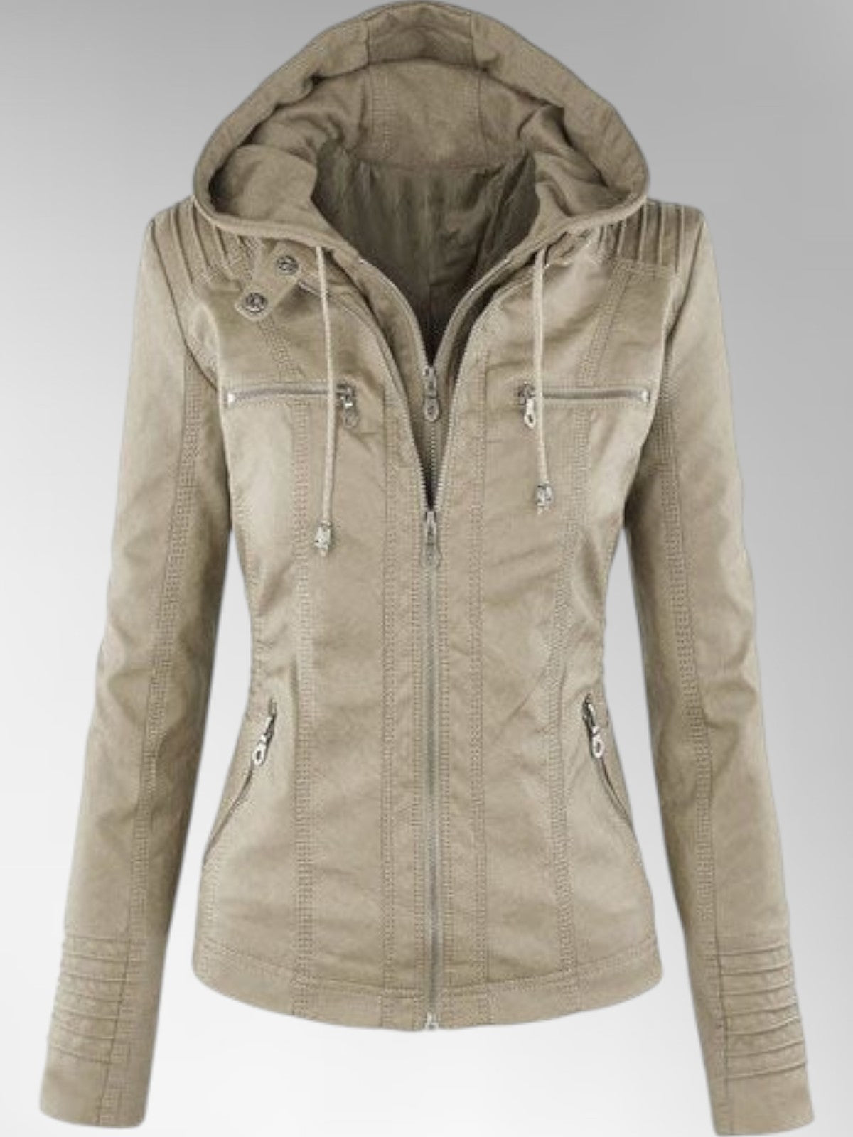 Odette - Women's Versatile Leather Jacket with Hood