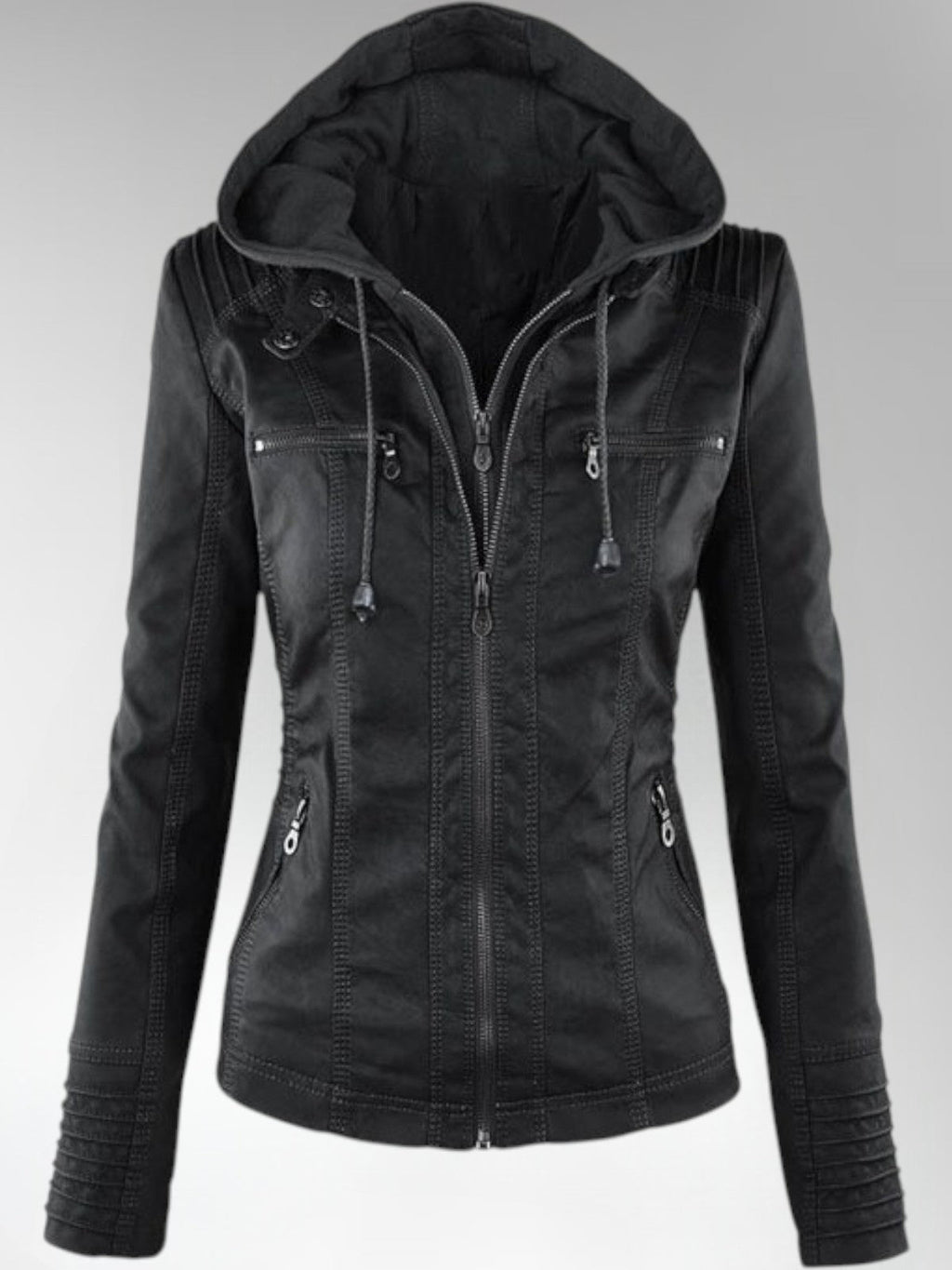 Odette - Women's Versatile Leather Jacket with Hood
