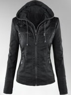 Odette - Women's Versatile Leather Jacket with Hood