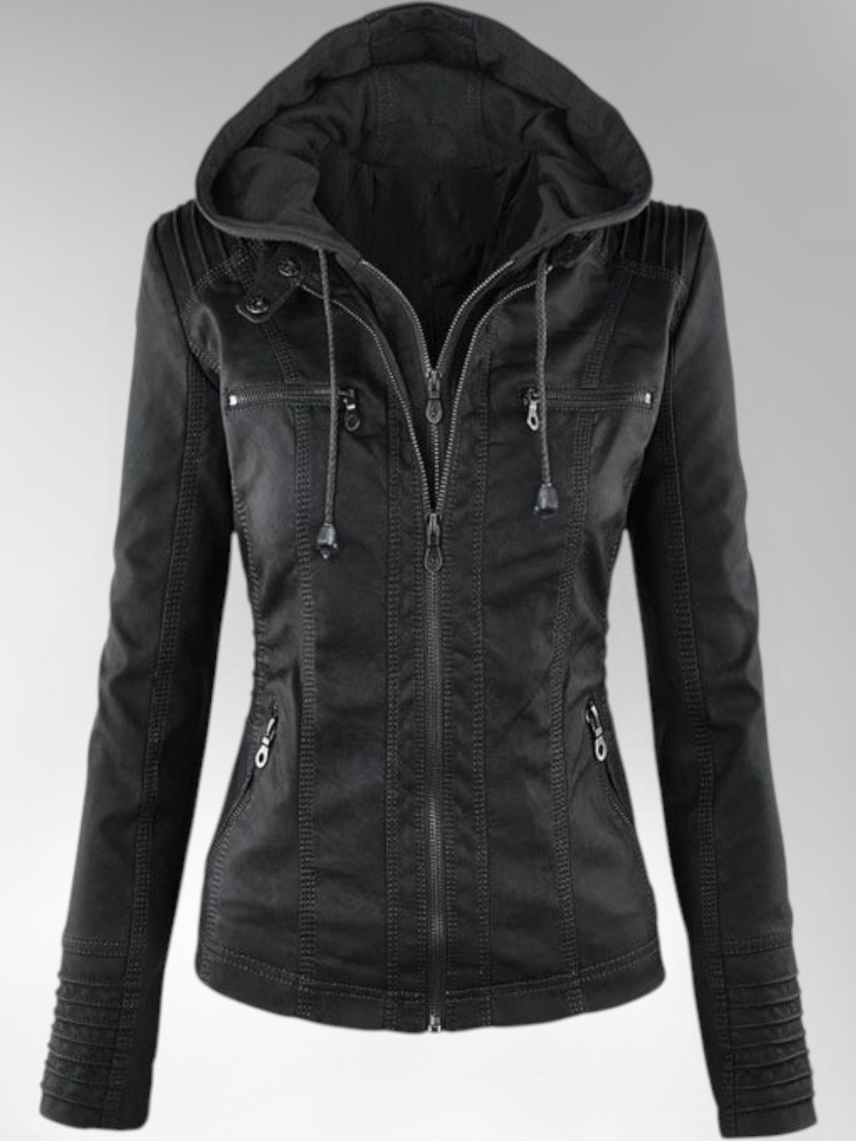 Odette - Women's Versatile Leather Jacket with Hood