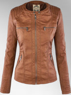 Odette - Women's Versatile Leather Jacket with Hood