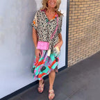 Petra - Women's Leopard Print Midi Dress with Colourful Hem