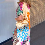 Petra - Women's Leopard Print Midi Dress with Colourful Hem
