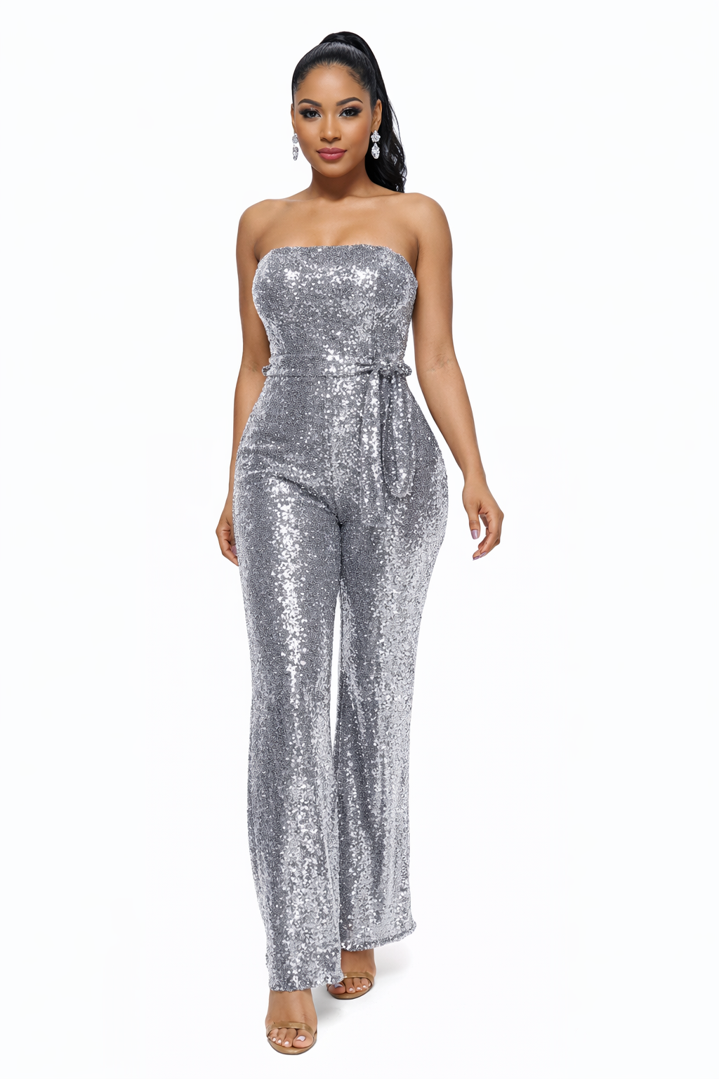 Remi - Women's Chic Strapless Sparkling Jumpsuit