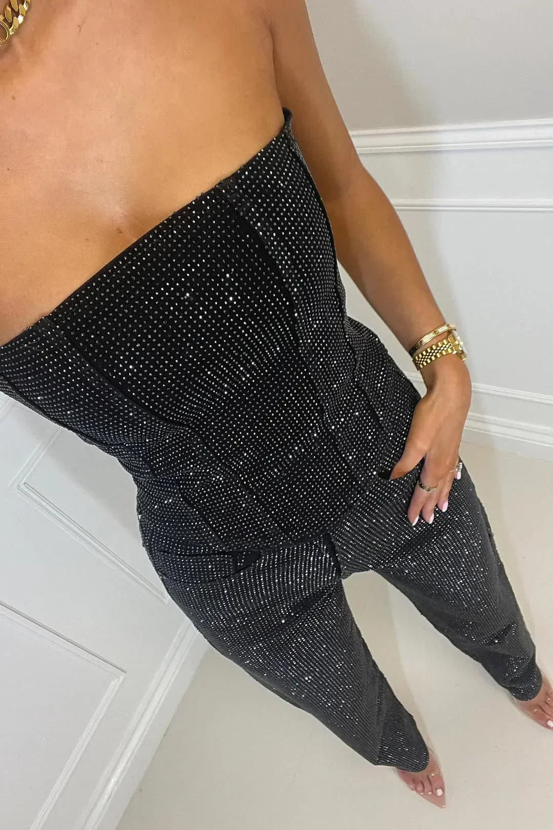 Remi - Women's Chic Strapless Sparkling Jumpsuit