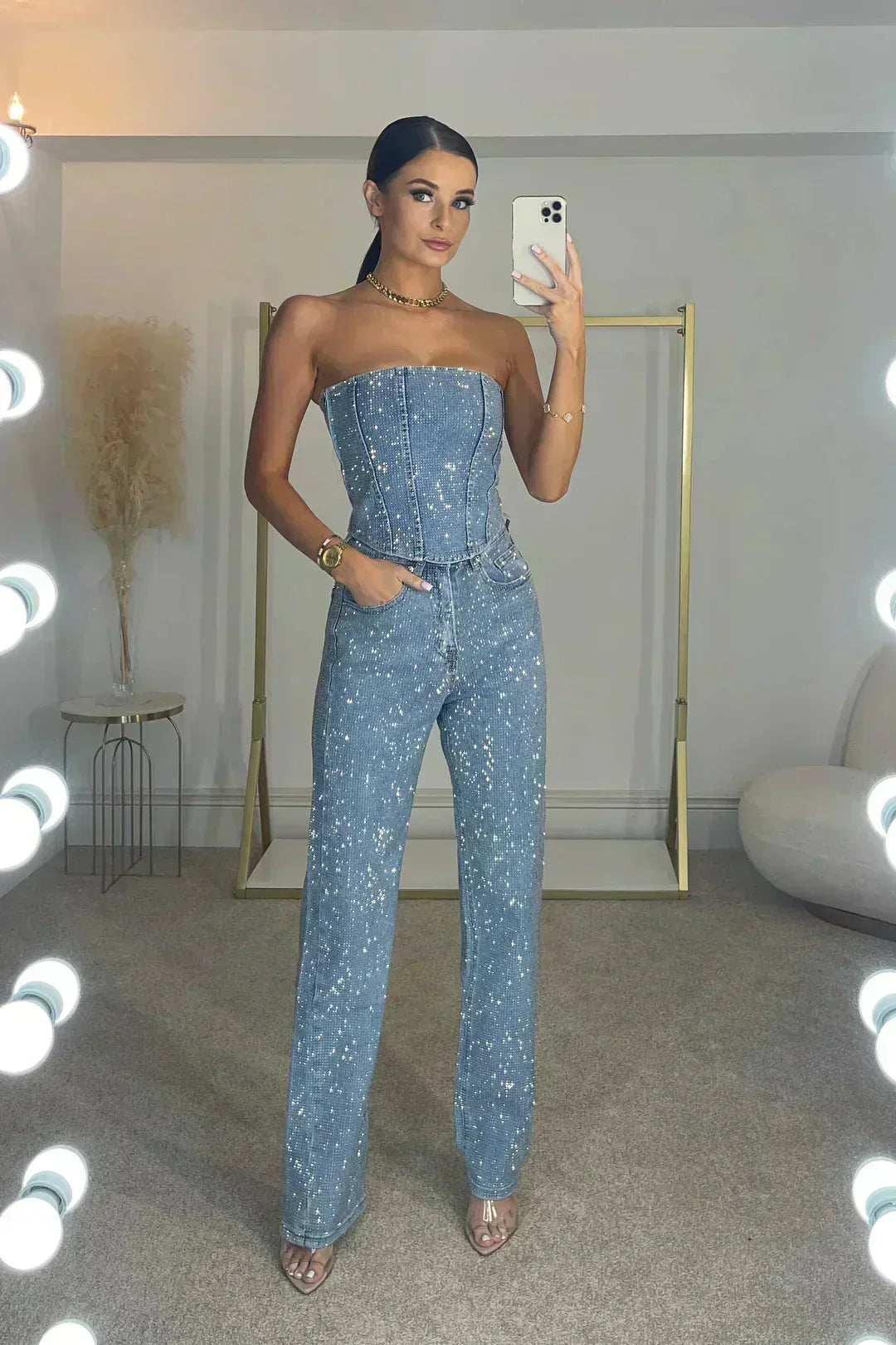 Remi - Women's Chic Strapless Sparkling Jumpsuit