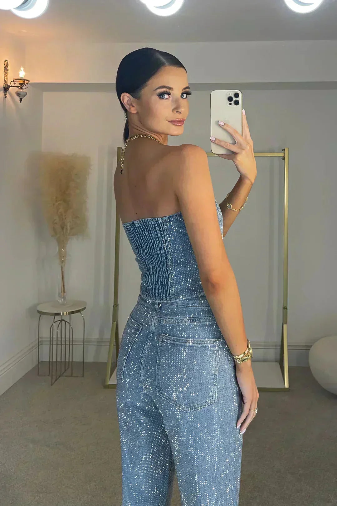 Remi - Women's Chic Strapless Sparkling Jumpsuit