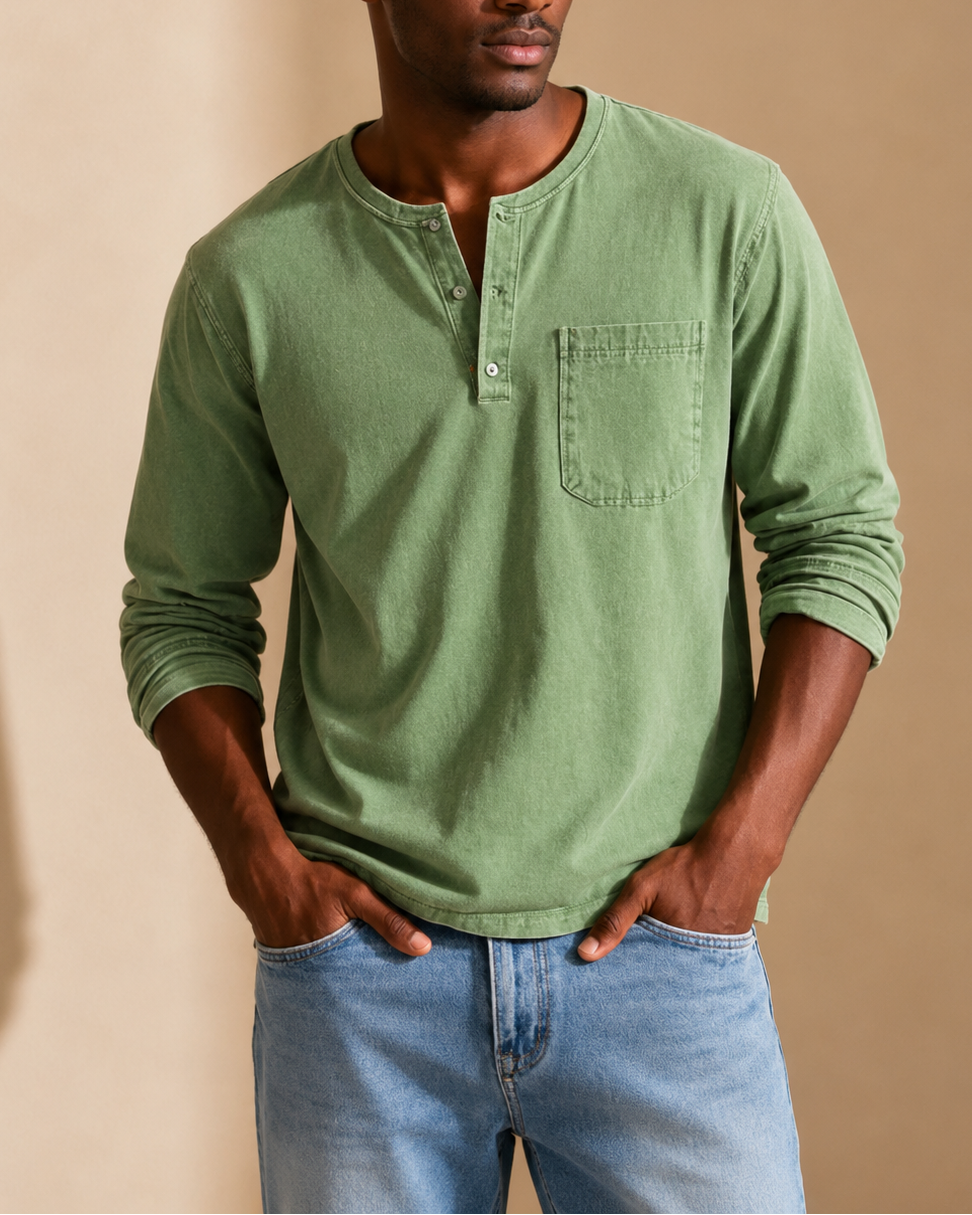 Ronan | Men's Henley Shirt Long Sleeve Chest Pocket