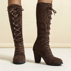 Saffron - Women's Stylish Knee High Lace-Up Boots