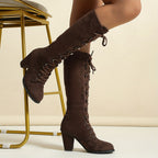 Saffron - Women's Stylish Knee High Lace-Up Boots