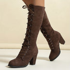 Saffron - Women's Stylish Knee High Lace-Up Boots