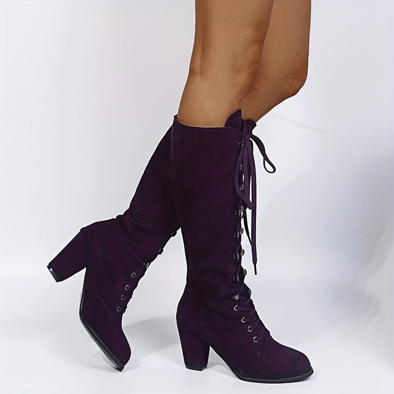 Saffron - Women's Stylish Knee High Lace-Up Boots