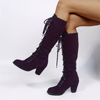 Saffron - Women's Stylish Knee High Lace-Up Boots
