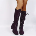 Saffron - Women's Stylish Knee High Lace-Up Boots