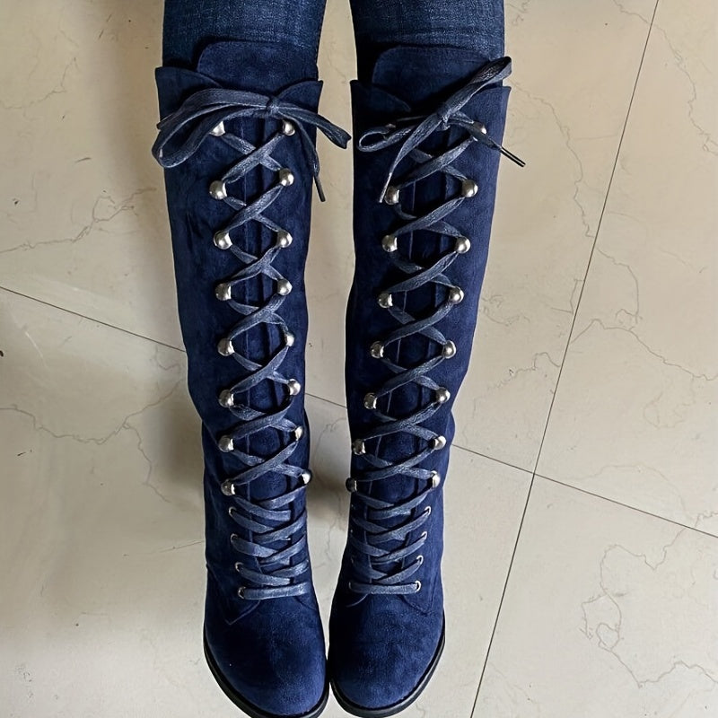 Saffron - Women's Stylish Knee High Lace-Up Boots