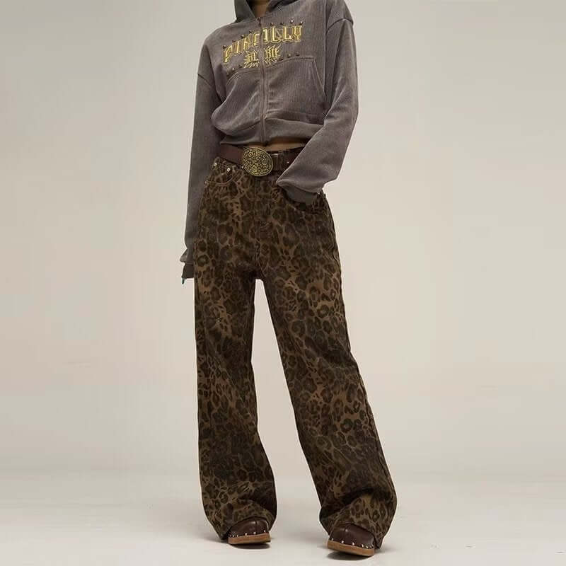 Seraphina - Women's Leopard Print Wide-Leg Jeans