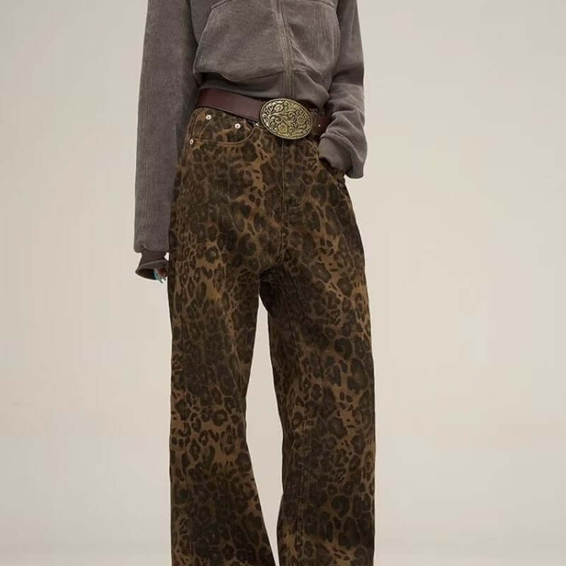 Seraphina - Women's Leopard Print Wide-Leg Jeans