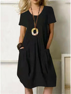 Shae - Women's Casual Pleated Midi Dress with Pockets