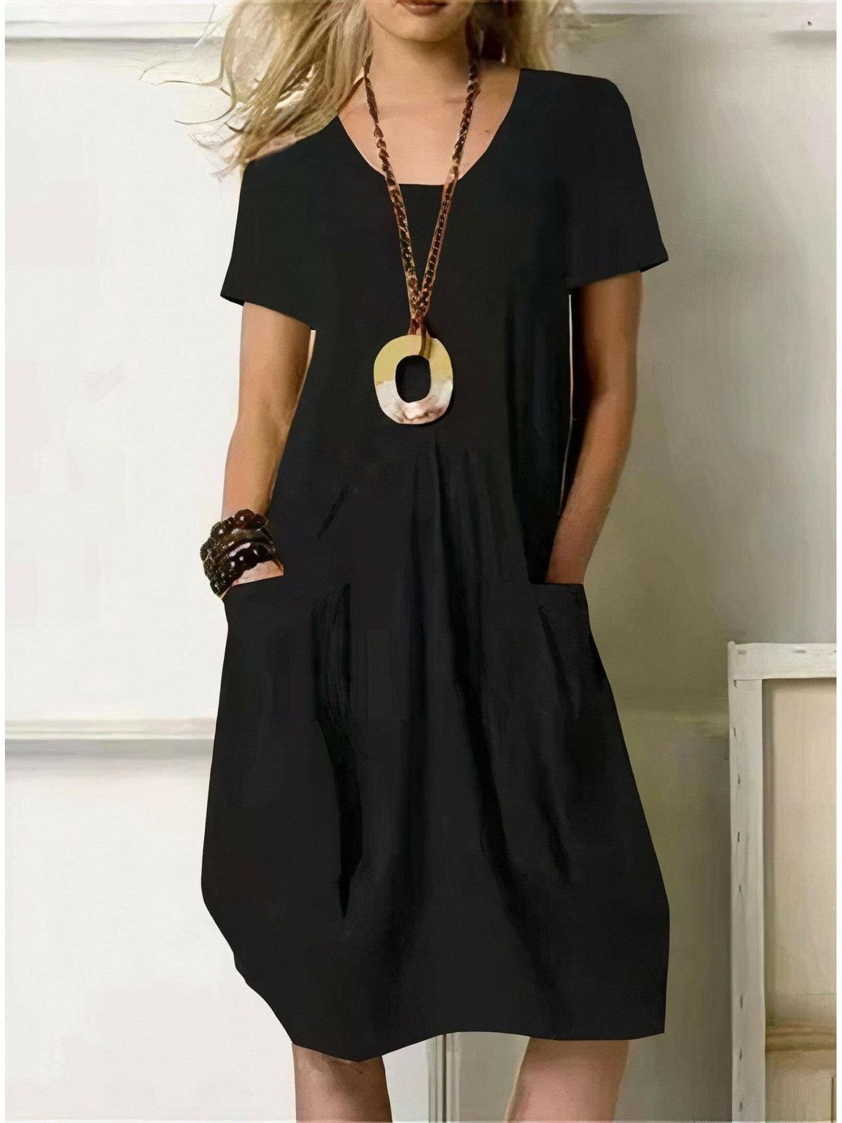 Shae - Women's Casual Pleated Midi Dress with Pockets
