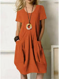 Shae - Women's Casual Pleated Midi Dress with Pockets