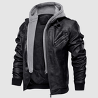 Sienna - Men's Faux Leather Jacket with Hoodie