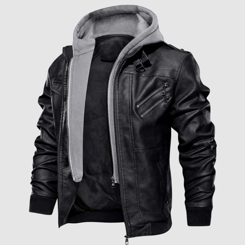 Sienna - Men's Faux Leather Jacket with Hoodie