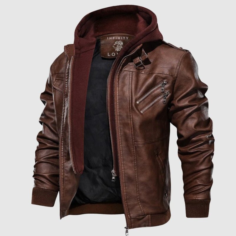 Sienna - Men's Faux Leather Jacket with Hoodie