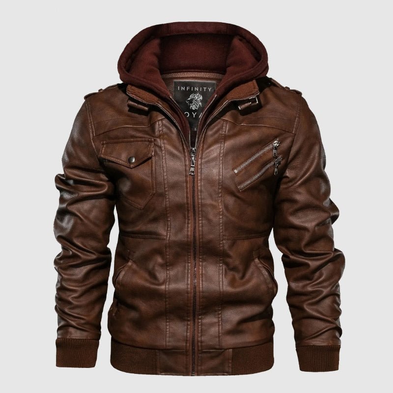 Sienna - Men's Faux Leather Jacket with Hoodie