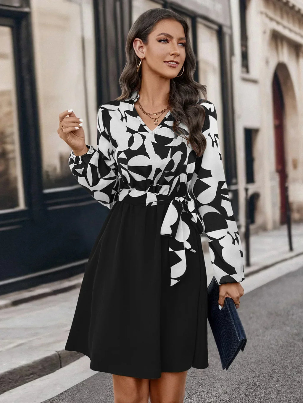 Solene - Women's Chic Fashion Dress with Tie Waist