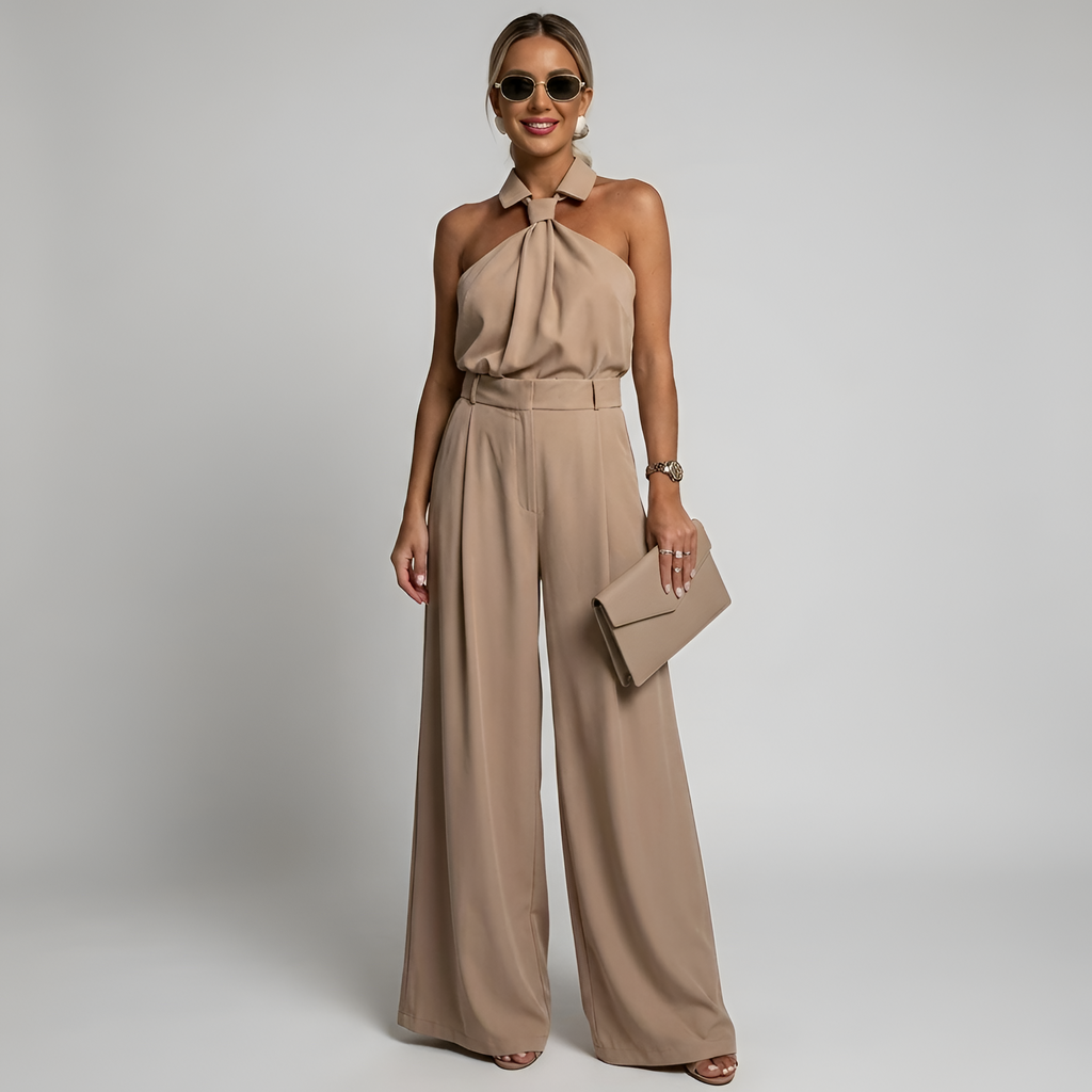 Sylvie - Women's Elegant Wide-Leg Halter Jumpsuit