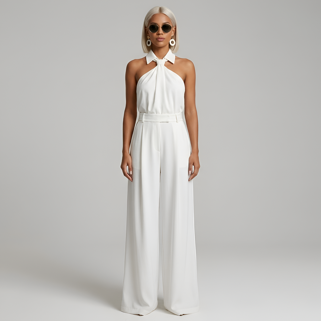 Sylvie - Women's Elegant Wide-Leg Halter Jumpsuit