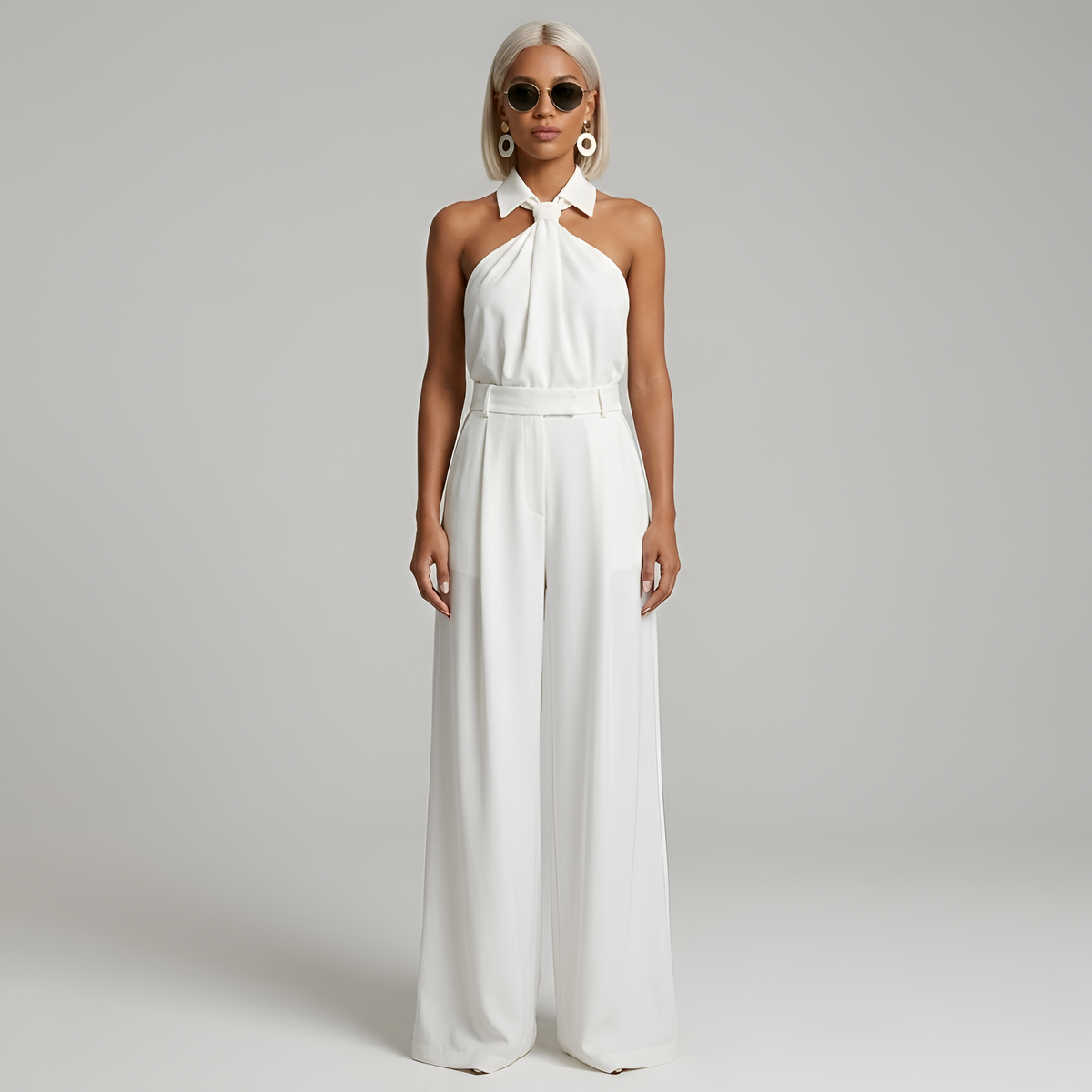 Sylvie - Women's Elegant Wide-Leg Halter Jumpsuit