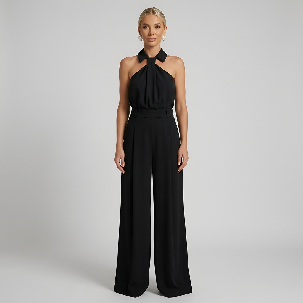 Sylvie - Women's Elegant Wide-Leg Halter Jumpsuit