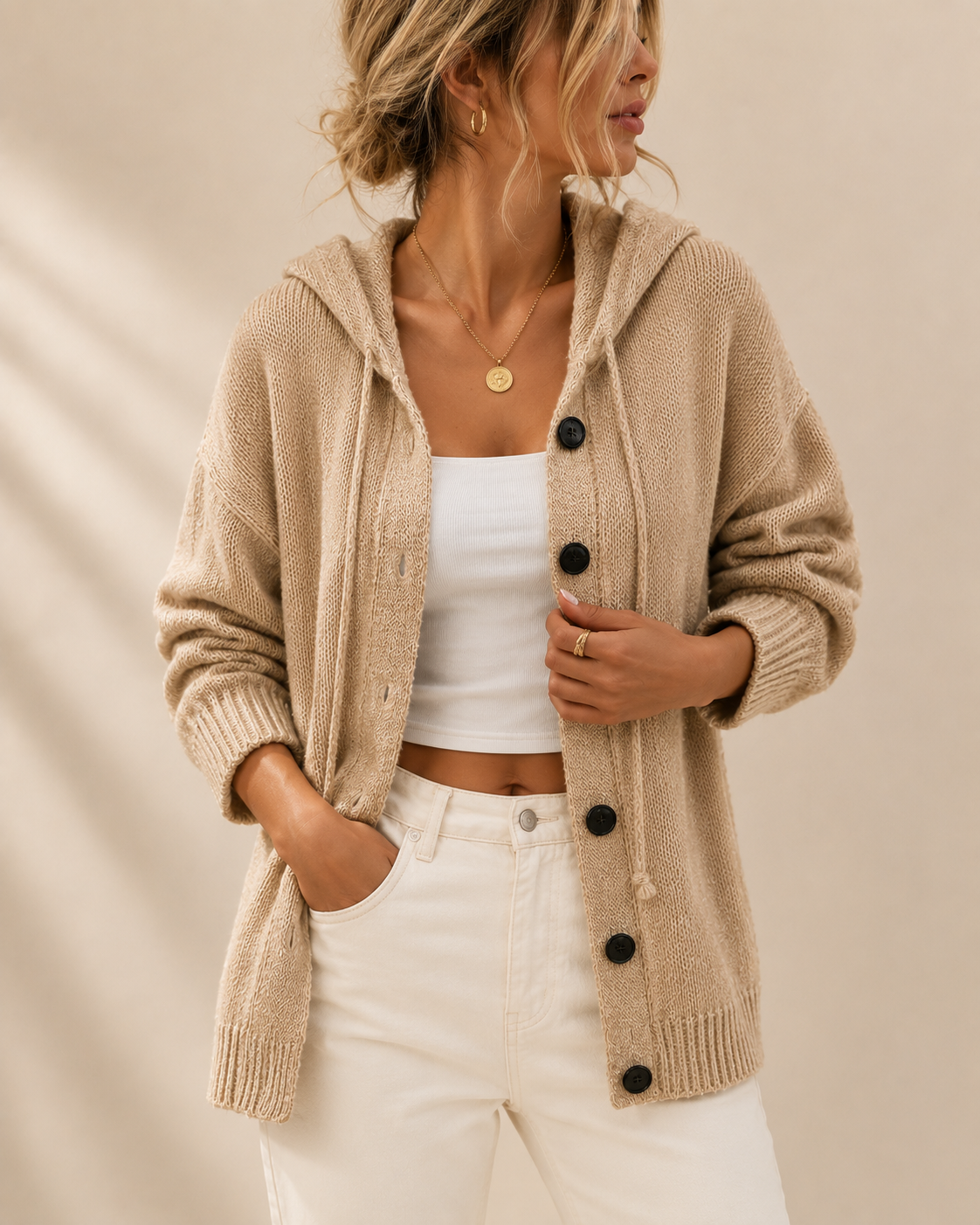 Talia - Women's Casual Knitted Cardigan with Hood