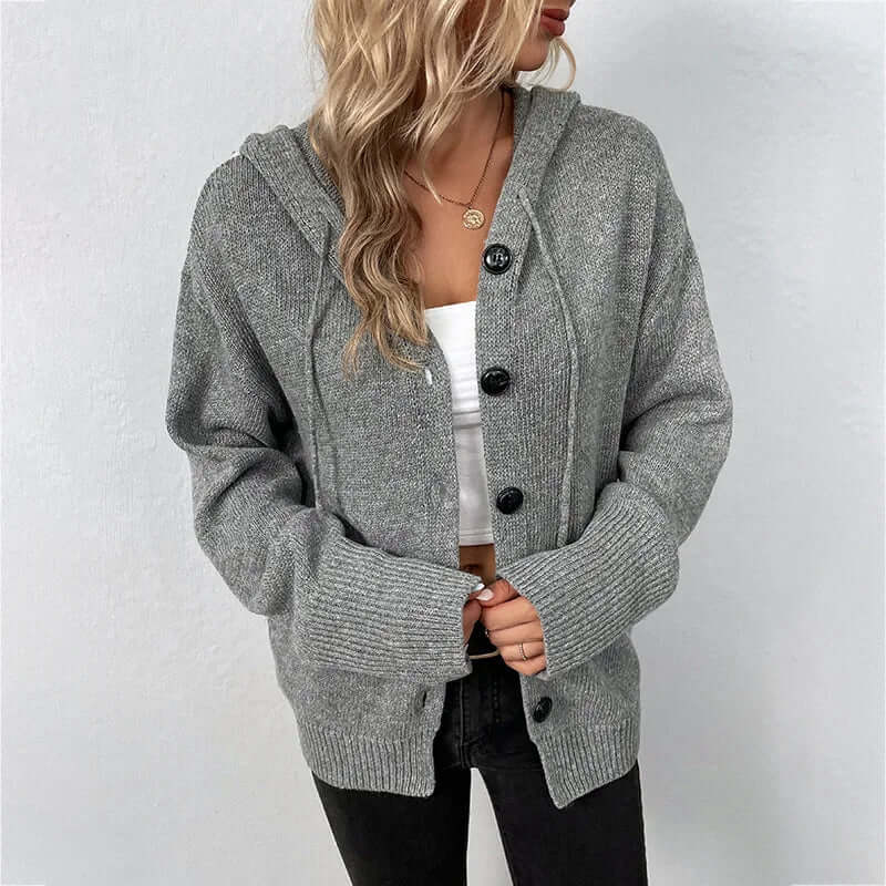 Talia - Women's Casual Knitted Cardigan with Hood