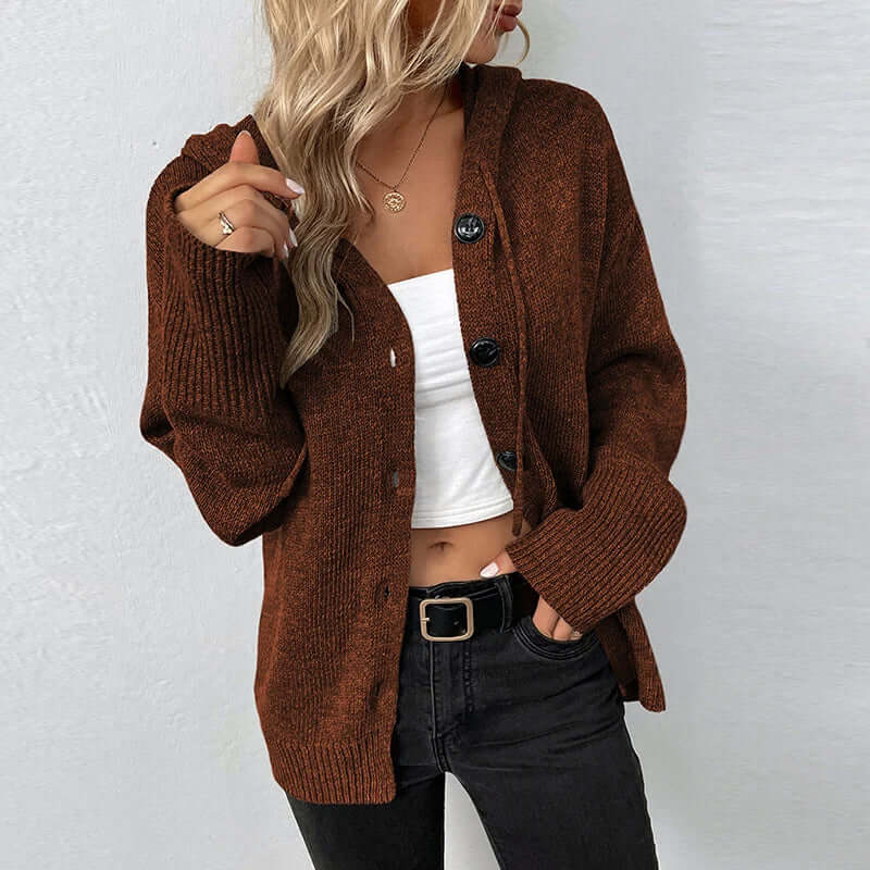 Talia - Women's Casual Knitted Cardigan with Hood