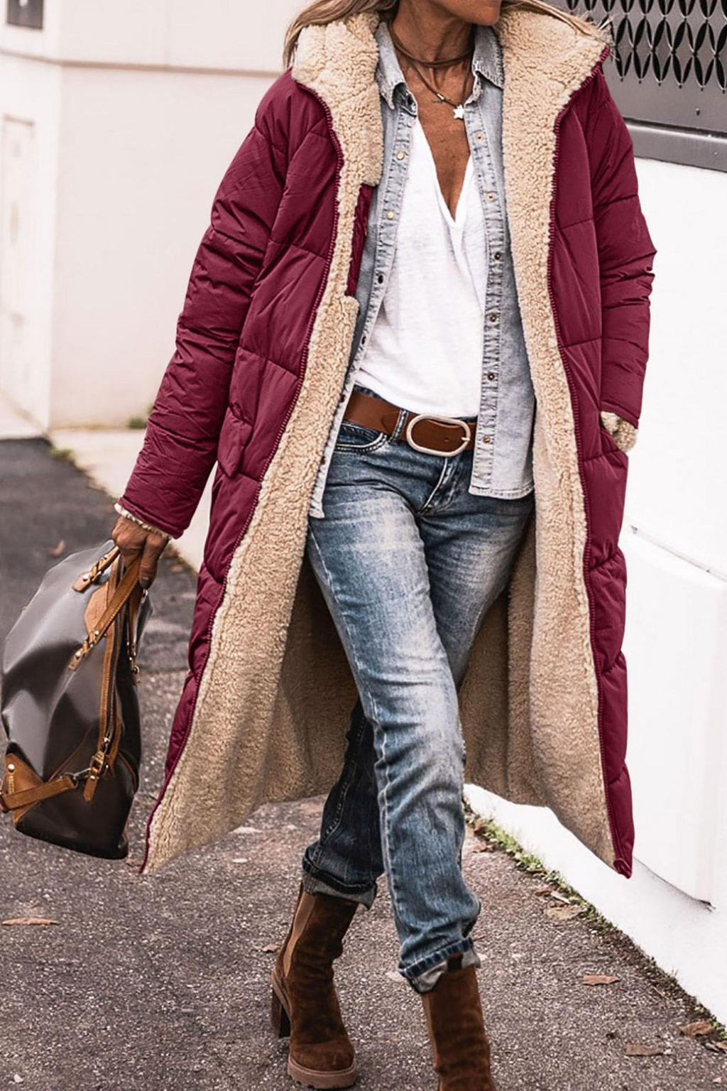 Tamsin - Women's Cosy Faux Shearling Lined Puffer Coat