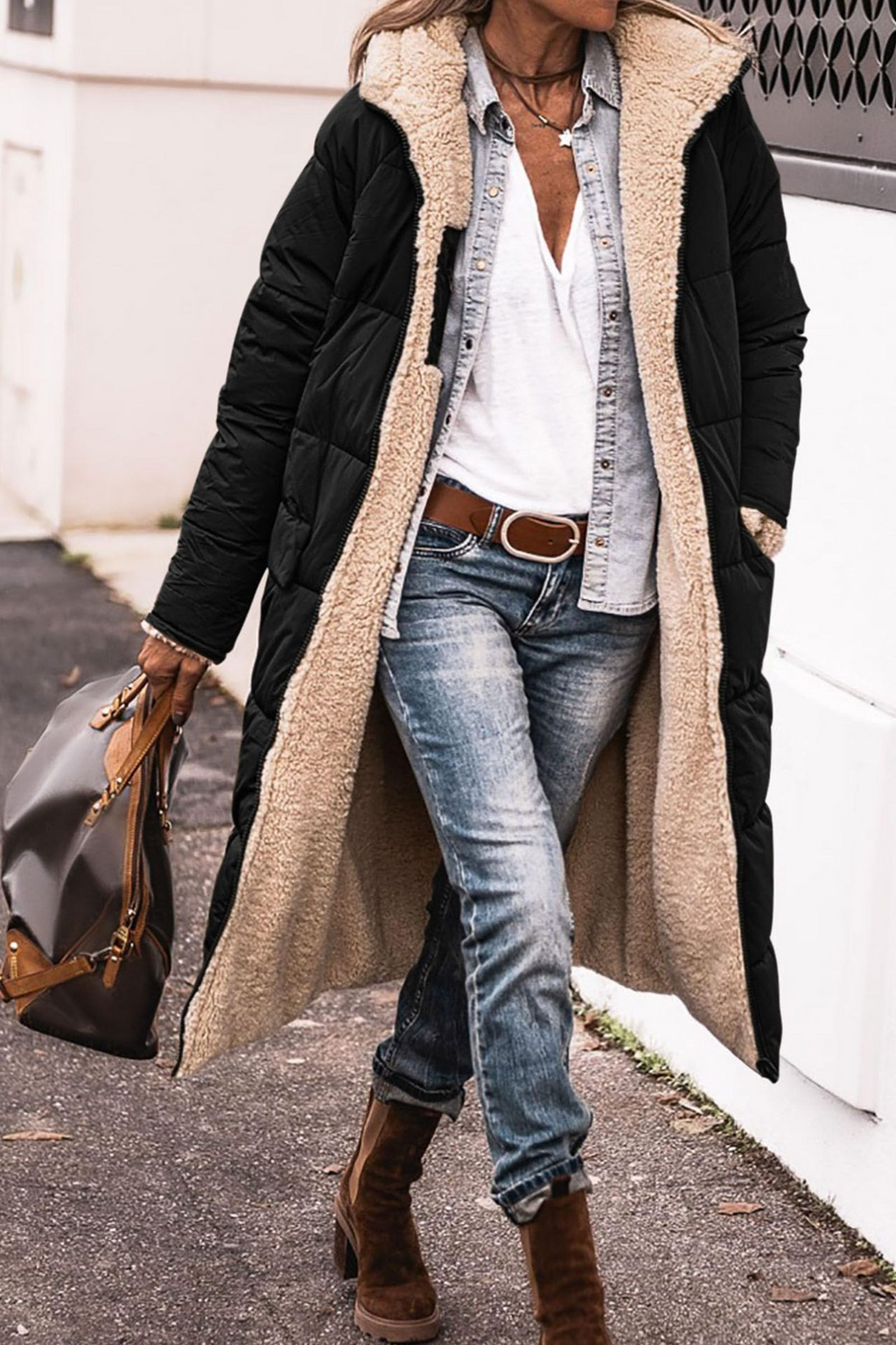 Tamsin - Women's Cosy Faux Shearling Lined Puffer Coat