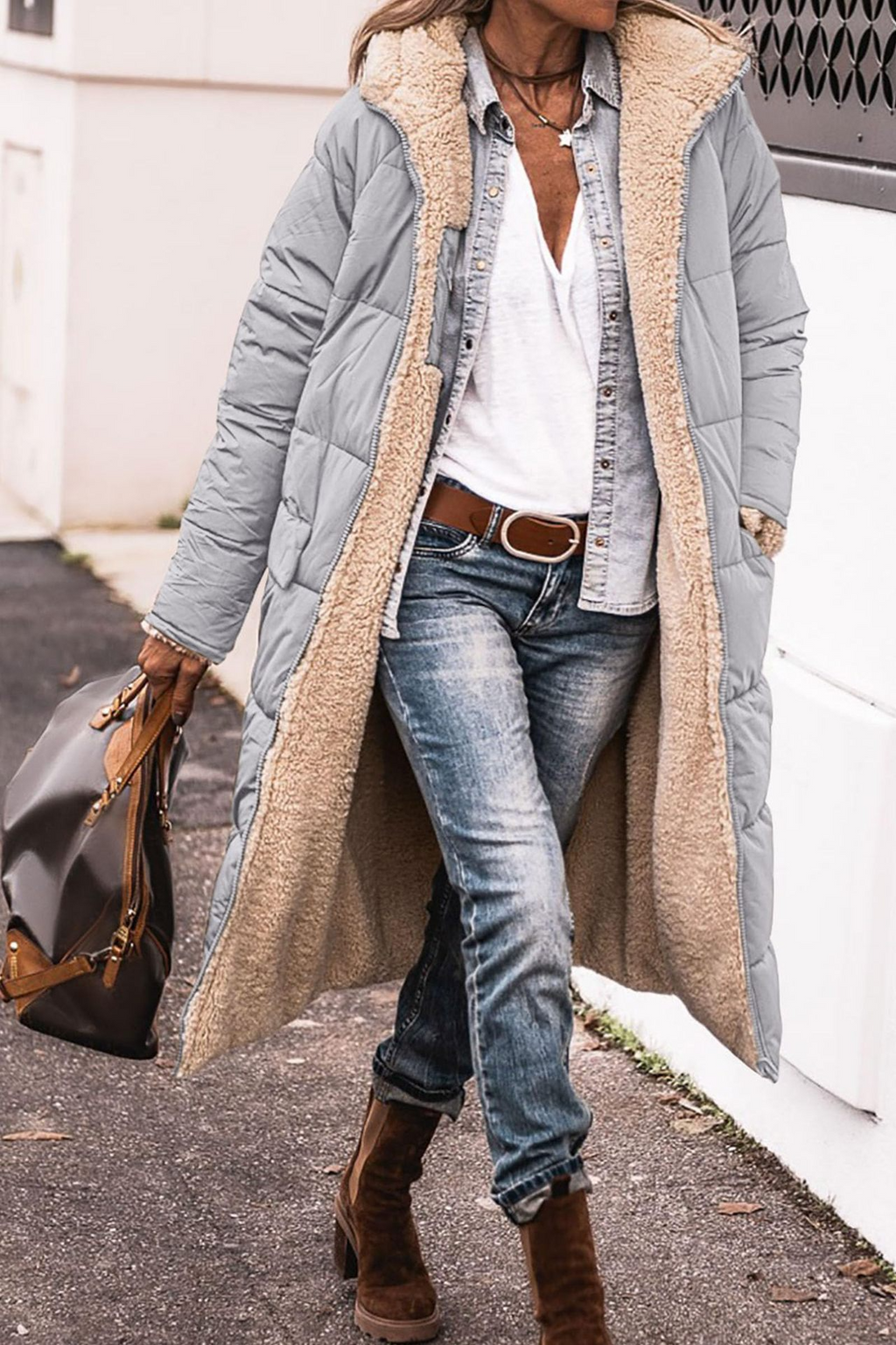 Tamsin - Women's Cosy Faux Shearling Lined Puffer Coat