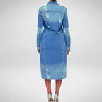 Tamsin - Women's Distressed Denim Trench Coat